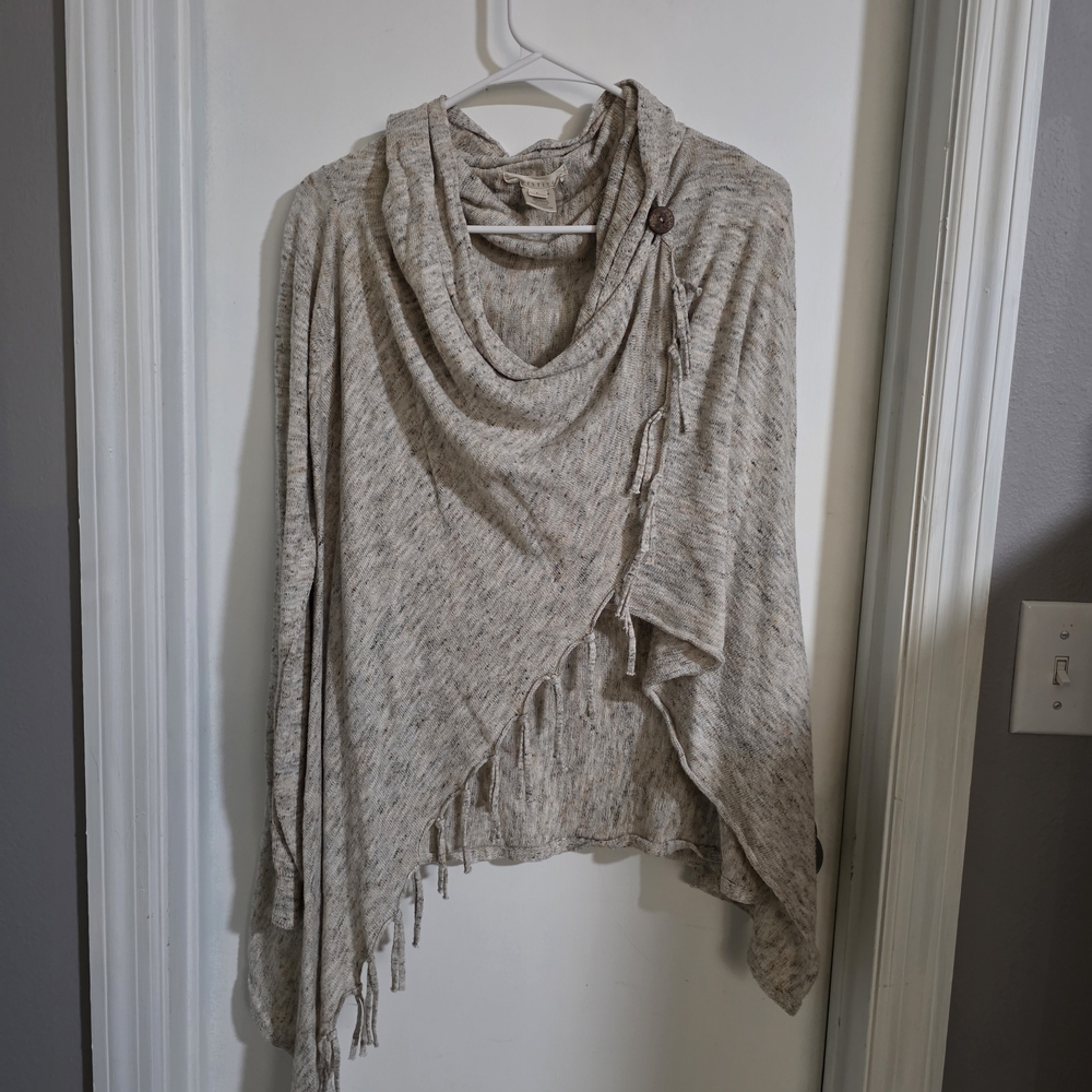 Lovestitch Heathered Beige Cowl Neck Poncho